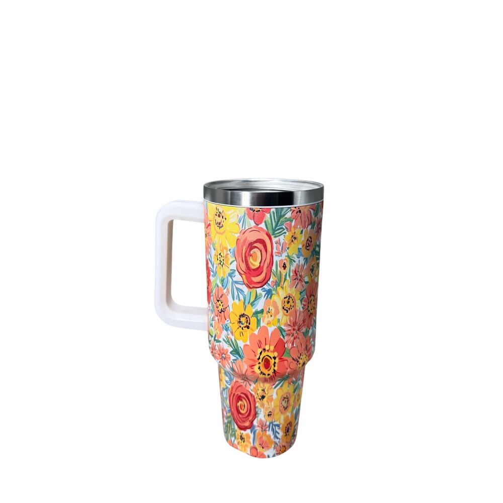 Simply 40 oz stainless steel tumbler featuring colorful floral botanical design
